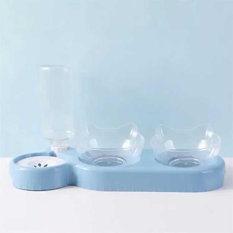 Mangeoire Automatique 3-en-1 Ergonomique | Double Bol Rotatif $360^{\circ}$ (Inclinaison $0-15^{\circ}$ Cervicale) et Fontaine d'Eau par Siphon