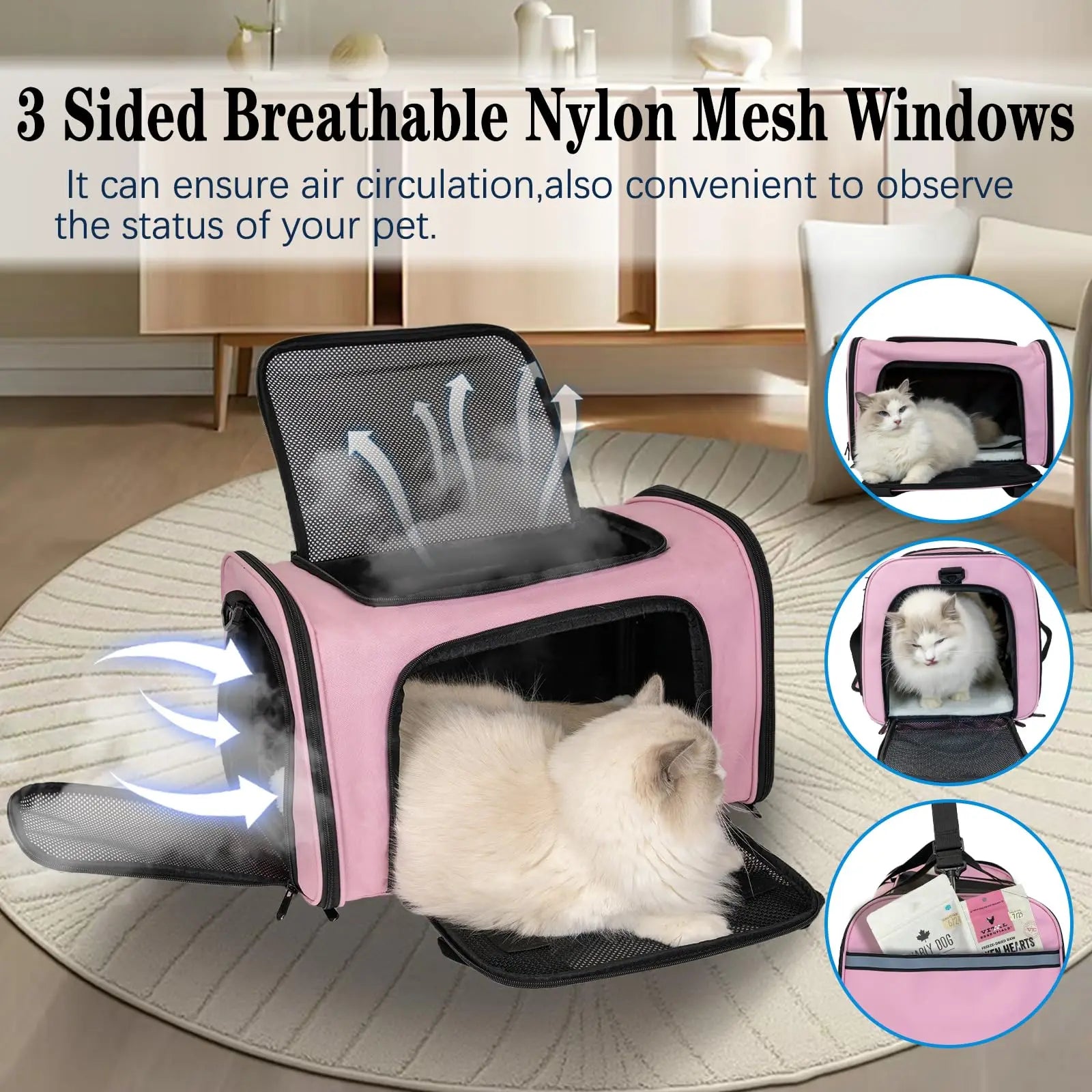 Sac de Transport Souple Pliable HOMOLOGUÉ TSA (15 lbs Max.) | Face Souple, Nylon Léger, Idéal Voyage Avion & Voiture (Chats et Chiots)