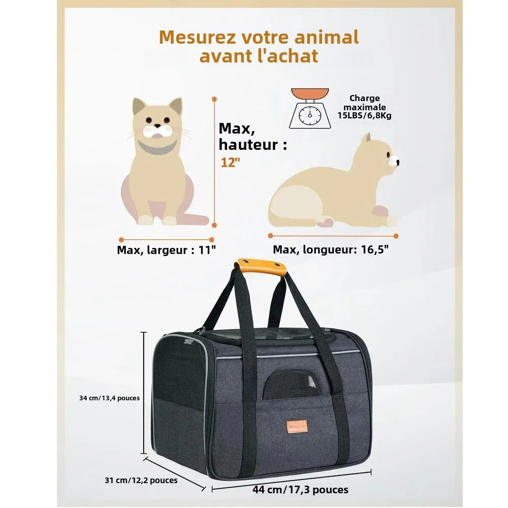 Sac de Transport XL Souple & Pliable (45x35x33 cm) | Tissu Oxford Durable, Matelas en Peluche Amovible & Bandoulière Réglable (Jusqu'à 14 lbs)