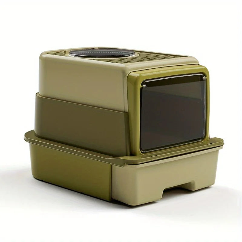 Bac à Litière XL Extra Large à Tiroir | Design Haut Face Anti-Éclaboussures, Entièrement Fermé, Amovible & Cuillère Incluse