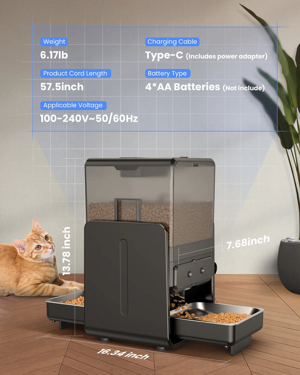 Distributeur automatique de croquettes pour chat, 5l, 2 bols, enregistreur vocal intelligent, panneau de commande enfichable, distributeur automatique de nourriture pour chat pour aliments secs pour animaux de compagnie