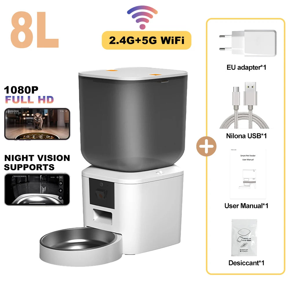 Furpipi 8L mangeoires automatiques intelligentes pour chats avec caméra HD 1080P 5G WiFi mangeoire pour animaux de compagnie Tuya APP contrôle distributeur automatique de nourriture pour chien et chat