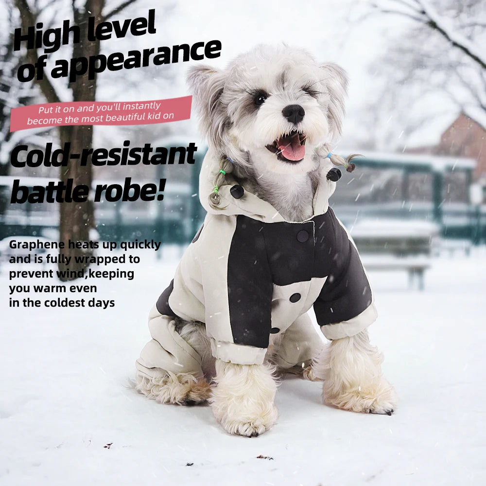 Vêtements d'hiver pour chiens, veste chaude en coton avec capuche, vêtements pour animaux de compagnie à quatre pattes pour chiens de petite race comme un ours en peluche et une Bichon Frise