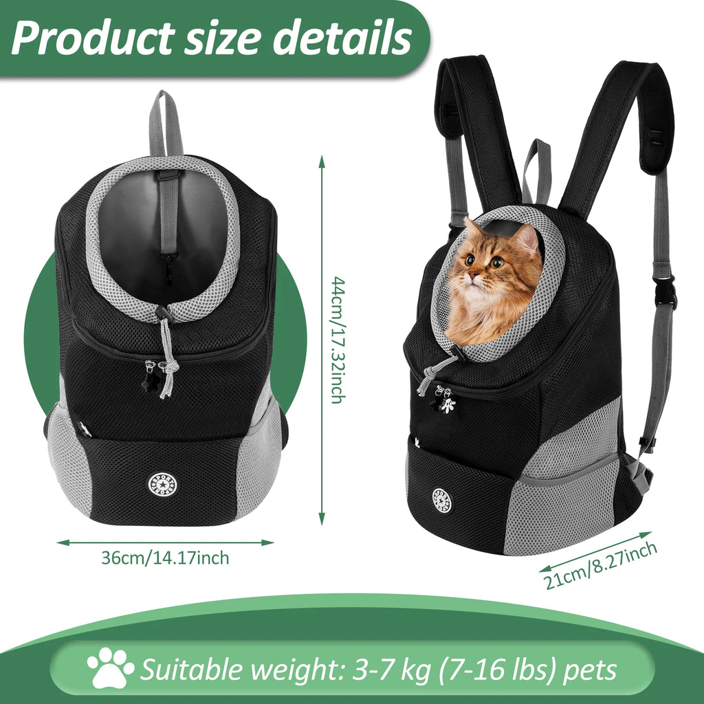 Sac à Dos de Transport Oxford Robuste (3-7 kg) | Circulation d'Air Améliorée, Bretelles Ergonomiques, Entrée Tête Ajustable (Chats & Petits Chiens Adultes)