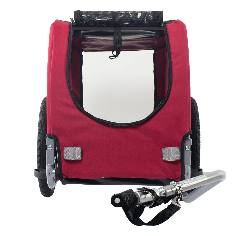 Remorque de vélo pour animaux de compagnie, tissu imperméable en matériau de tuyau d'acier, conception de bande réfléchissante de sécurité adaptée aux voyages avec les animaux de compagnie