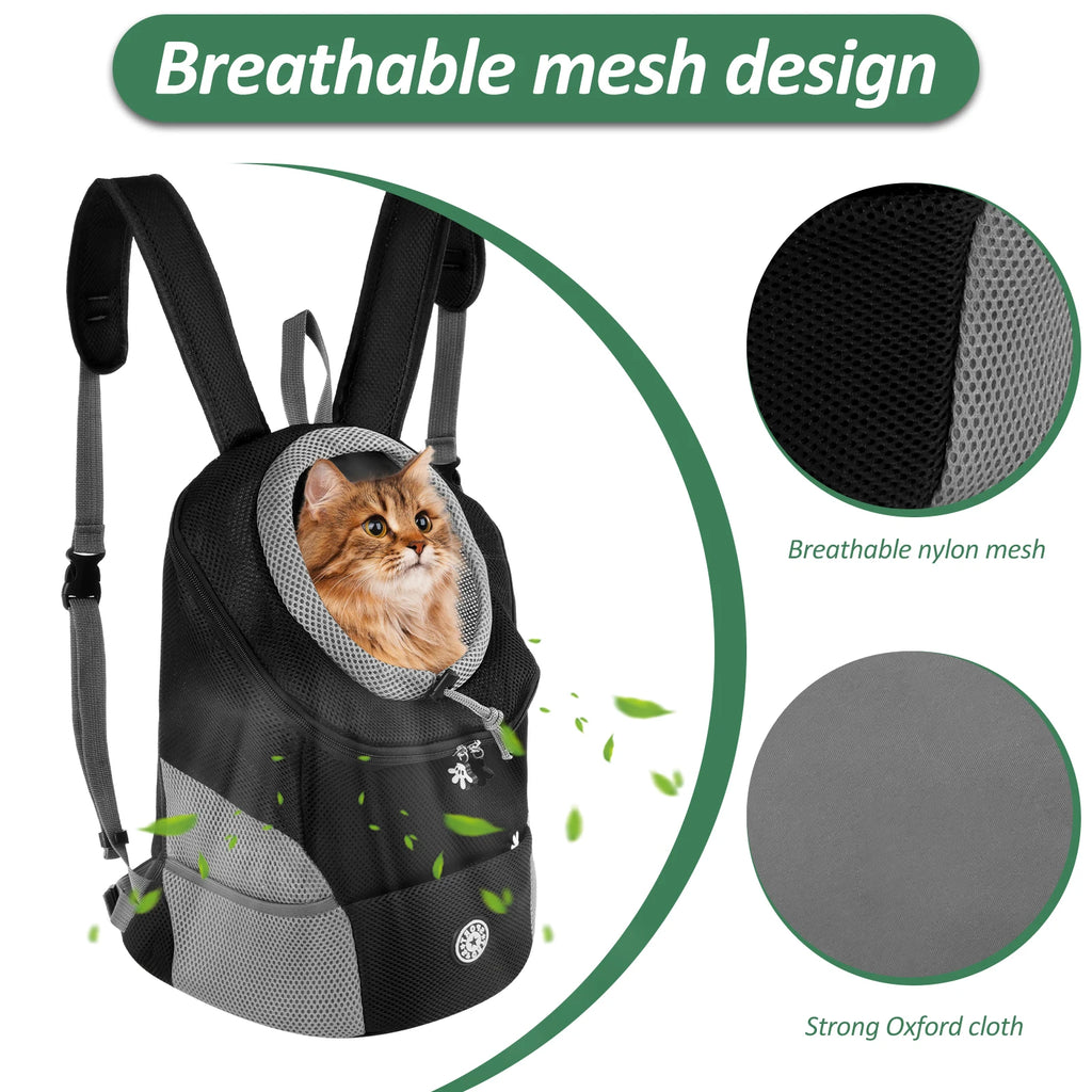 Sac à Dos de Transport Oxford Robuste (3-7 kg) | Circulation d'Air Améliorée, Bretelles Ergonomiques, Entrée Tête Ajustable (Chats & Petits Chiens Adultes)