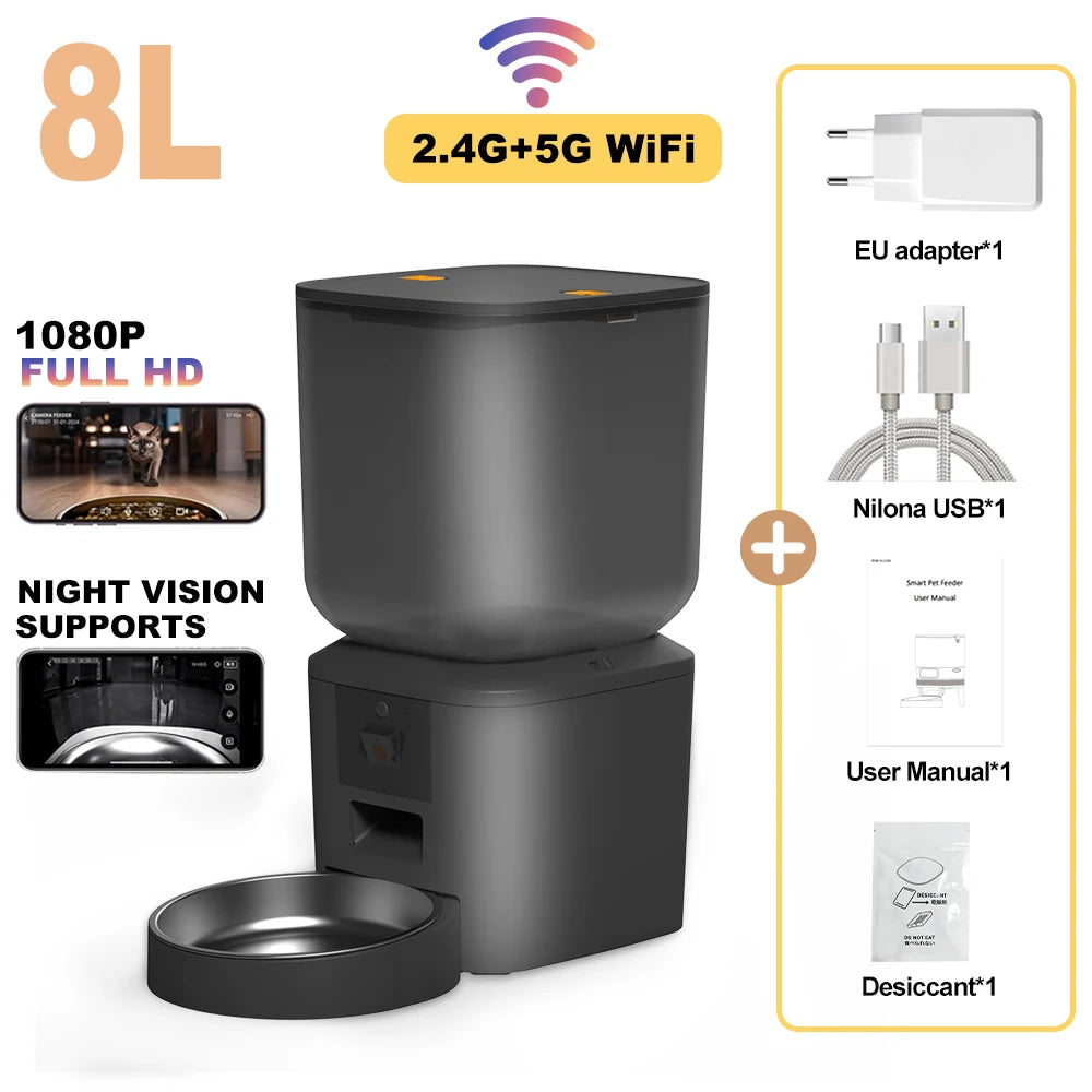 Furpipi 8L mangeoires automatiques intelligentes pour chats avec caméra HD 1080P 5G WiFi mangeoire pour animaux de compagnie Tuya APP contrôle distributeur automatique de nourriture pour chien et chat