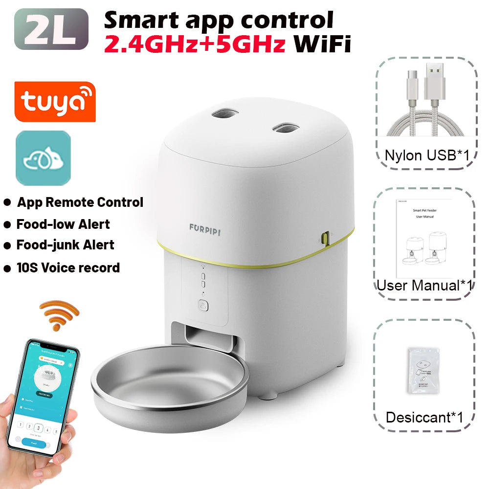 Mangeoire Automatique Wi-Fi Premium 4L pour Chat & Petit Chien | 12 Repas/Jour Programmables, Contrôle à Distance et Bol en Inox