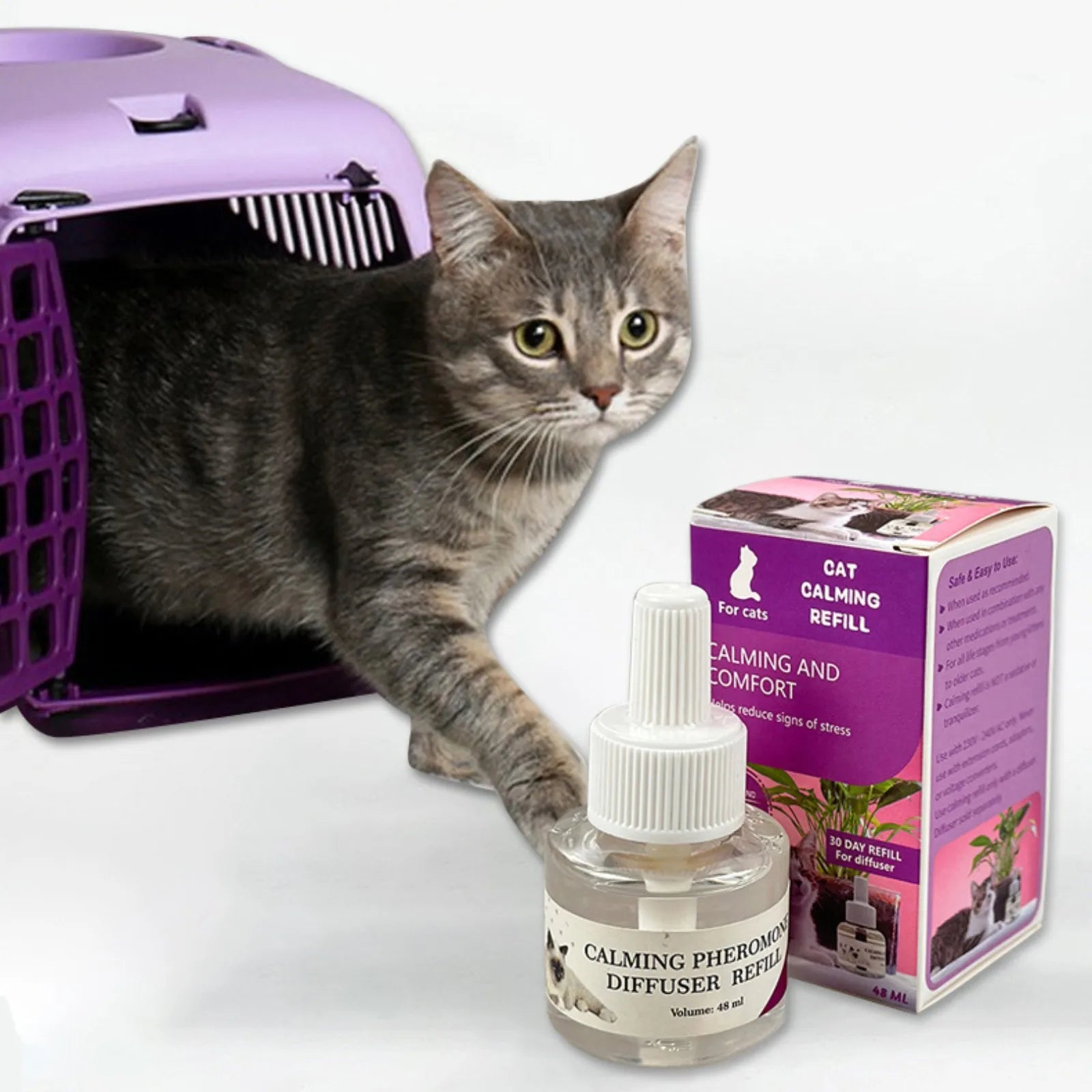 Diffuseur de phéromone pour chats, 48ML, Kit de démarrage de relaxants enfichables, recharge, Spray apaisant pour calme, relaxant, maison