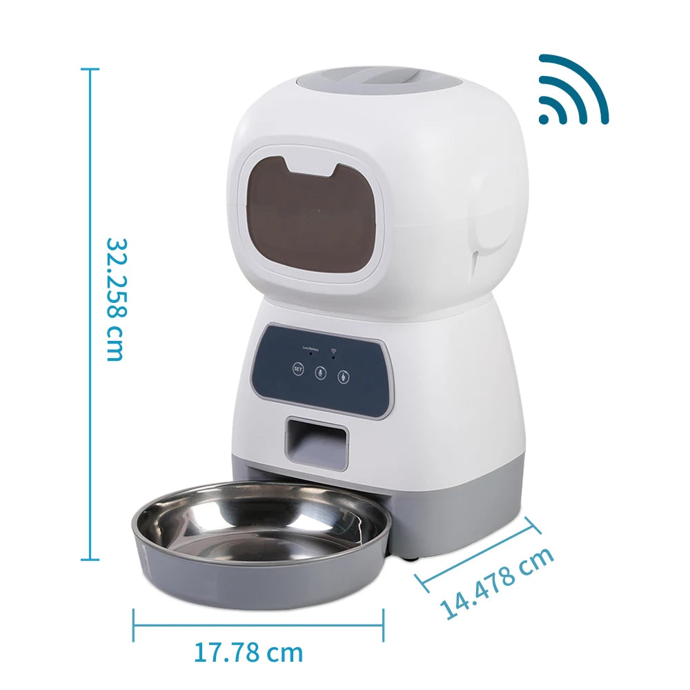 Mangeoire Automatique Intelligente (3,5 L) à Contrôle Wi-Fi | Distributeur de Croquettes Programmable avec Enregistrement Vocal