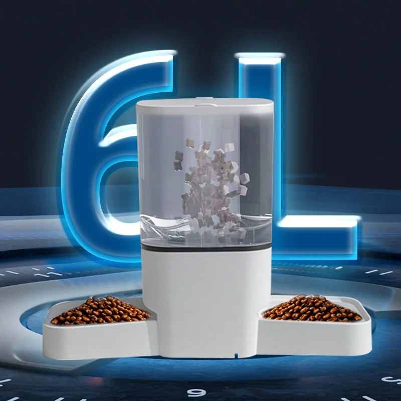 Mangeoire automatique pour chat WIFI 6L, mangeoire pour animaux de compagnie à double repas, distributeur de nourriture pour chat qui peut nourrir 2 animaux de compagnie en même temps, mangeoire pour chien