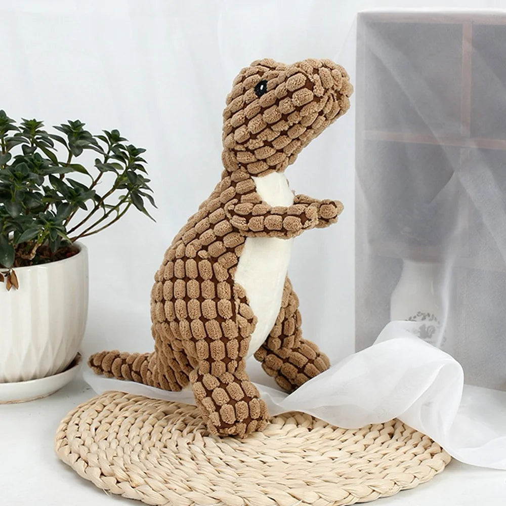 Jouet Dinosaure en Peluche Grinçante (Générateur Intégré) | Mastication Sûre, Anti-Destruction et Compagnon Interactif (Petit Chien/Chat)