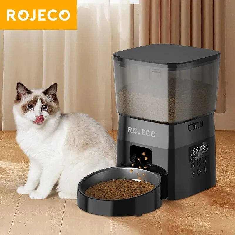 ROJECO mangeoire automatique pour animaux de compagnie bouton Version distributeur automatique de nourriture pour chat accessoires contrôle intelligent mangeoire pour animaux de compagnie pour chats chien nourriture sèche