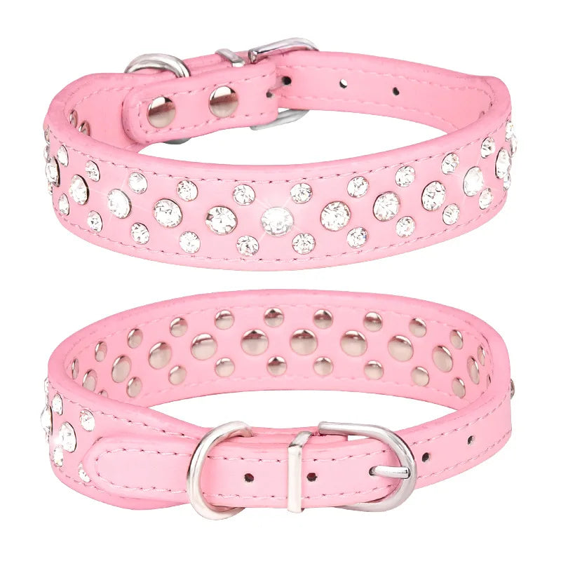 Collier "Diamant" à Strass pour Petit Chien et Chat | Réglable, en Cuir PU Souple | Accessoire de Mode Glamour