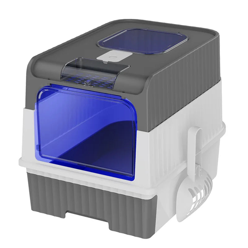 Grande Boîte à Litière Pliable & Portable (49 cm) | Stérilisation UV Intégrée, Entièrement Fermée, Idéale pour les Chats Timides (2-en-1 Tiroir/Fermée)