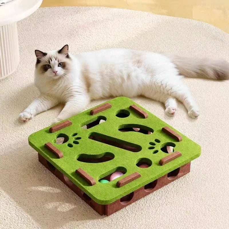 Puzzle Labyrinthe Interactif en Feutre pour Chat | Boîte de Jeu Anti-Ennui, avec Cloches et Double Griffoir Inclus (Kit à Assembler)