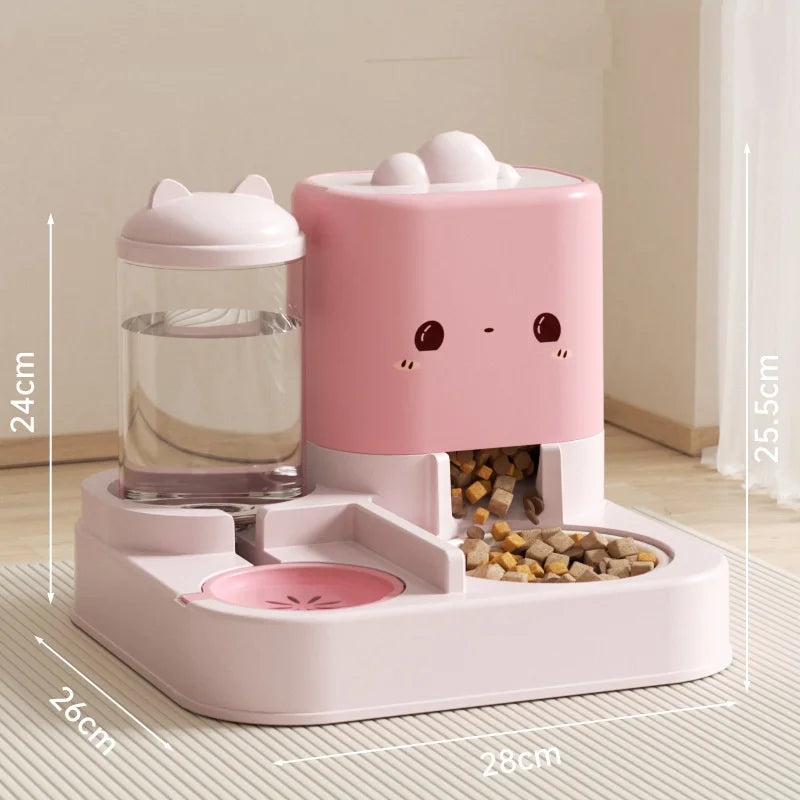 Mangeoire Automatique "Chat Souriant" (Design Mignon) | Distributeur 2-en-1 par Gravité, Grande Capacité (2000g) pour Chat et Petit Chien