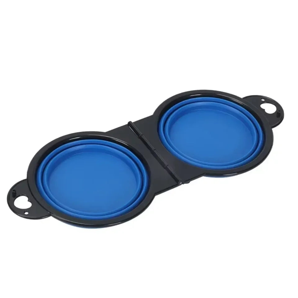 1 pièce 2-en-1 pliable double bol bol d'alimentation Portable voyage en plein air chien chat bol à boire fournitures pour animaux de compagnie eau d'alimentation en plein air