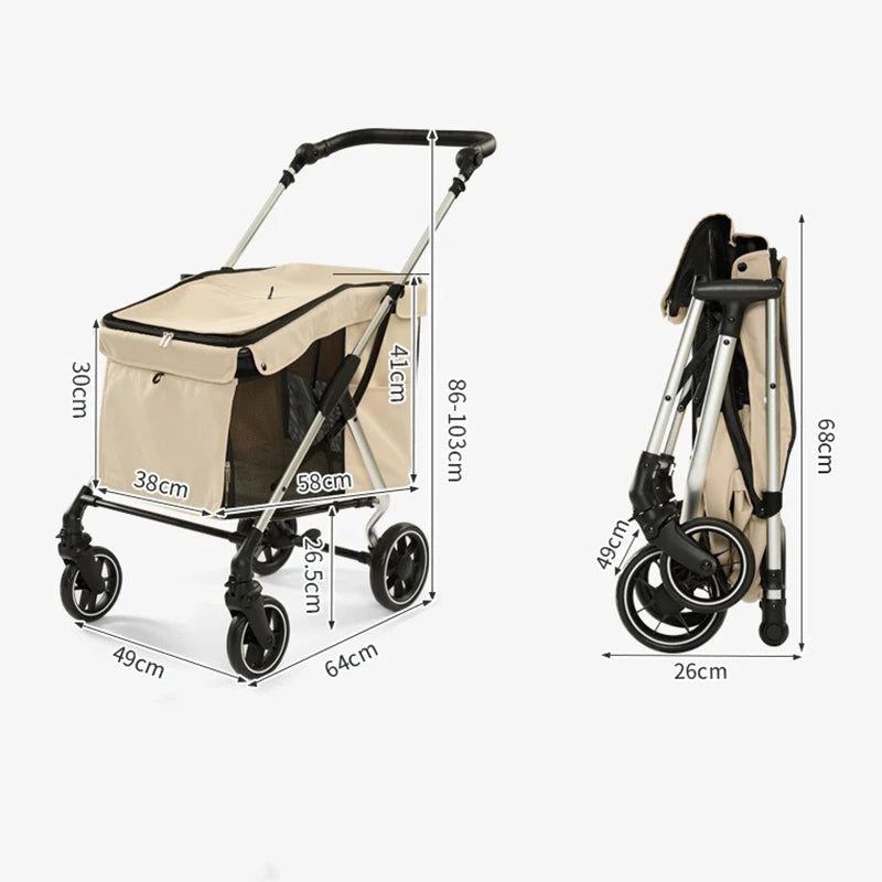 Poussette de Transport Pliable et Robuste pour Grands Chiens (Jusqu'à 20 kg) | Châssis en Aluminium