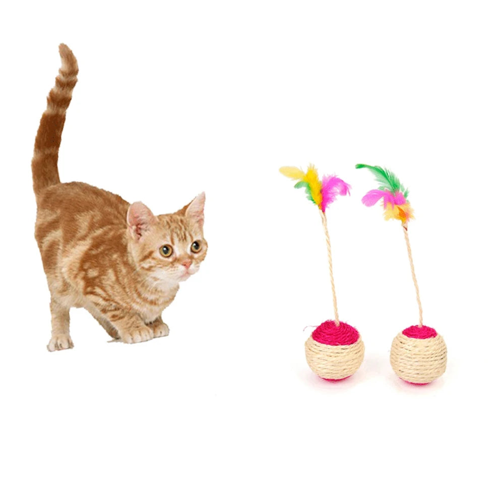 Jouet Balle Sisal et Plumes pour Chat | Volant, Résistant aux Griffes (Meulage) et Stimulant l'Instinct de Chasse | 1 Pièce
