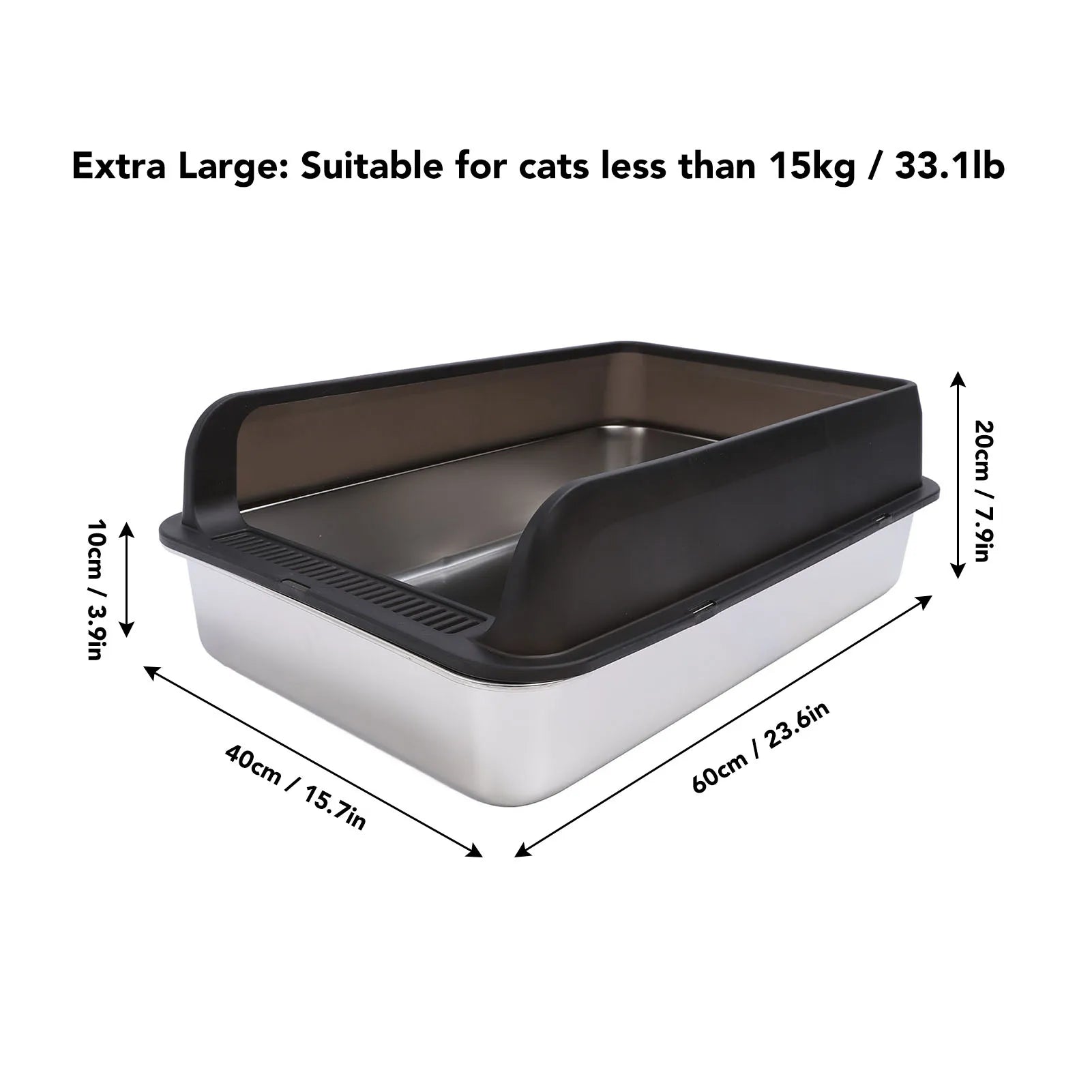 Bac à Litière LUXE en Acier Inoxydable | Entrée Supérieure Anti-Éclaboussures, Anti-Odeur & Spacieux pour Grands Chats