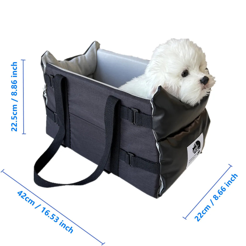 Siège Auto Luxe pour Console Centrale (42 cm) | Cuir & Oxford Imperméable, Portable, Amovible, Lavable (Chats & Petits Chiens 5 kg)