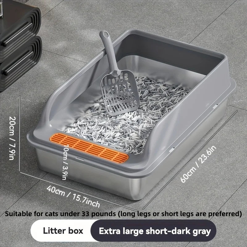 Bac à Litière Robuste Acier Inoxydable | Anti-Éclaboussures Haut Face, Facile à Nettoyer, Idéal Chats jusqu'à 14 kg (Cuillère Incluse)  2. Description Produite Optimisée
