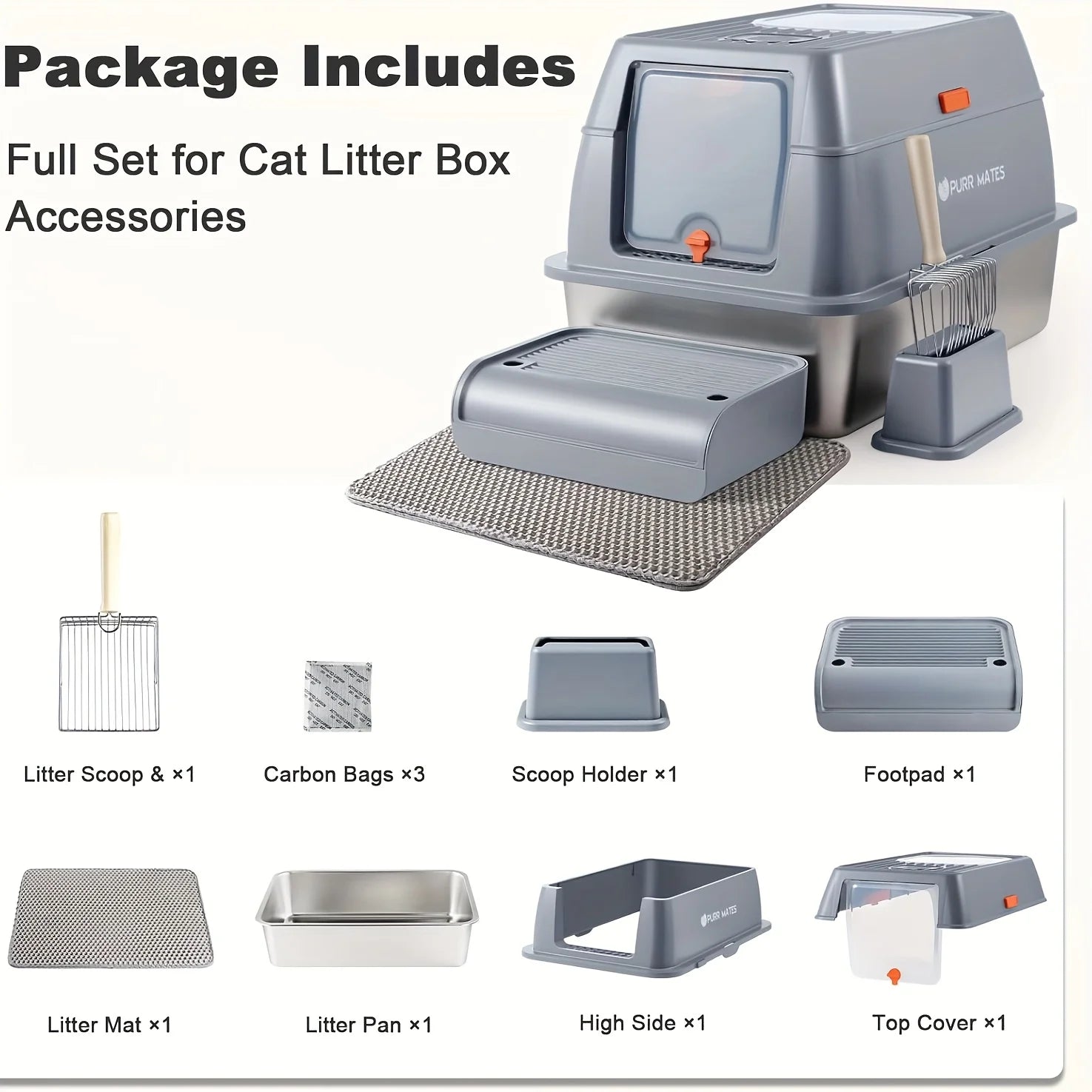 Bac à Litière Extra-Large en Acier Inoxydable avec Couvercle Fermé | Design Premium, Anti-Odeur, Entrée Basse (Idéal Chats Âgés/Petits)