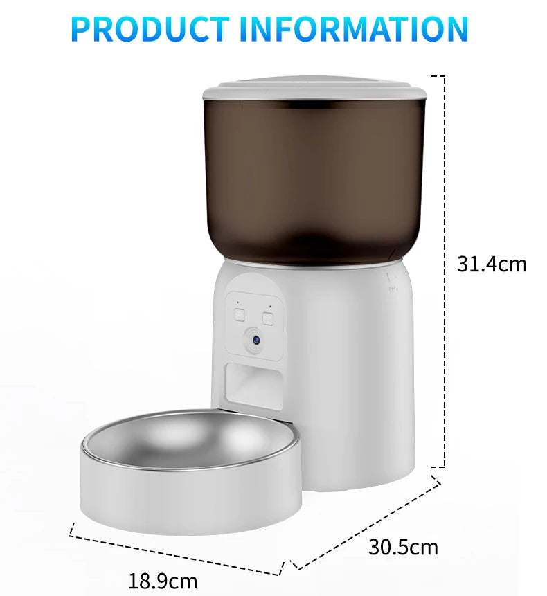 Mangeoire pour animaux de compagnie en acier inoxydable 3L, mangeoire automatique intelligente pour animaux de compagnie, caméra Wifi, nourriture sèche intelligente, bol pour chat, vidéo pour chien