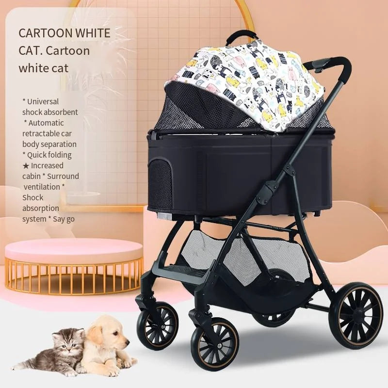 2025 Poussette pour animaux de compagnie pour chiens et chats pour sortir, petit chariot léger amovible et pliable pour chiens qui marcher et chats marchent