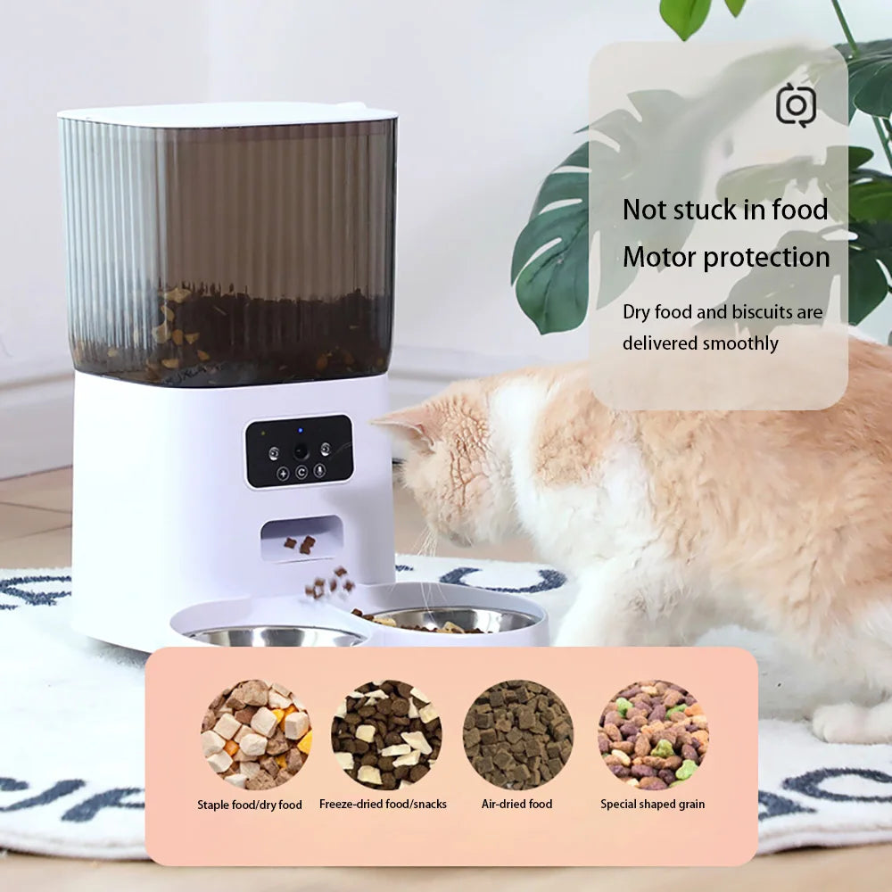 Mangeoire automatique pour chat 5L, distributeur intelligent de nourriture pour chien, bol simple, double bol et modèle vidéo WIFI à bouton sont disponibles.