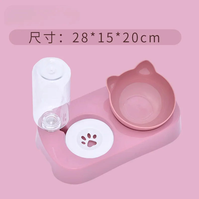 Mangeoire Automatique 3-en-1 Ergonomique | Double Bol Rotatif $360^{\circ}$ (Inclinaison $0-15^{\circ}$ Cervicale) et Fontaine d'Eau par Siphon