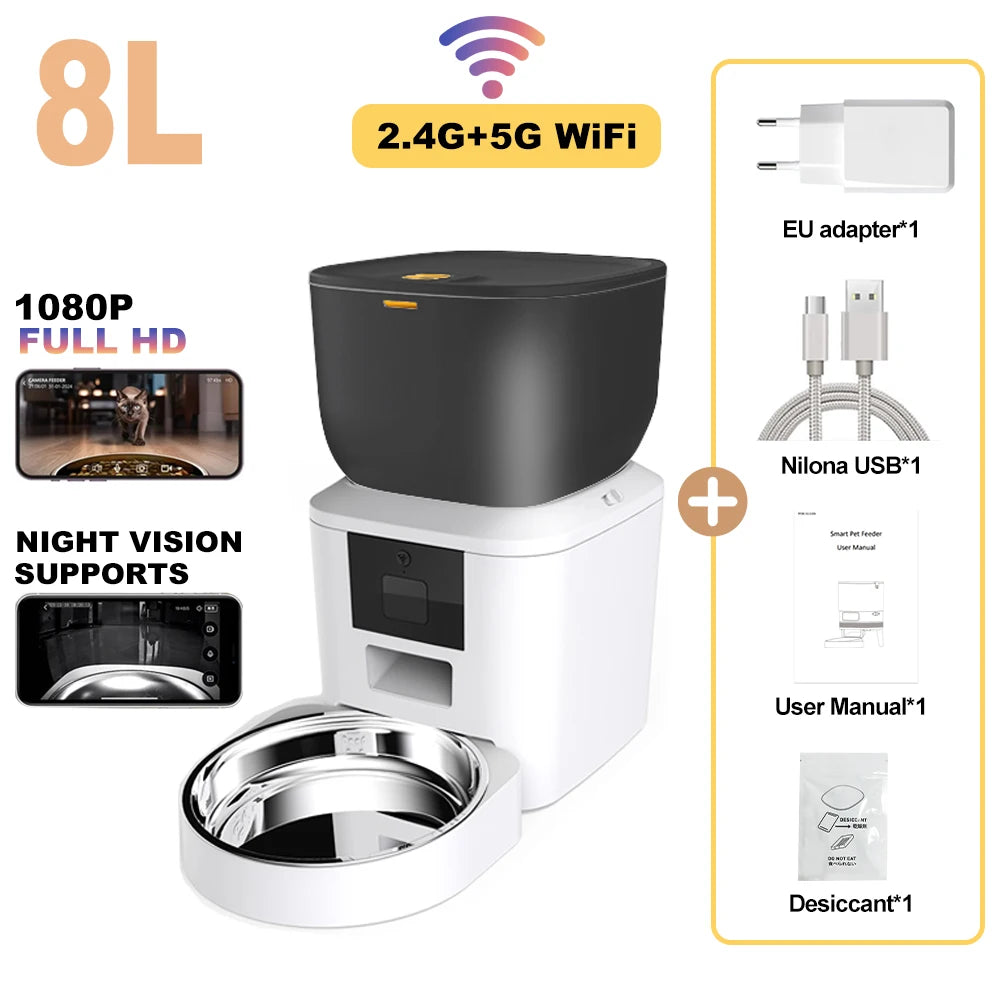 Furpipi 8L mangeoires automatiques intelligentes pour chats avec caméra HD 1080P 5G WiFi mangeoire pour animaux de compagnie Tuya APP contrôle distributeur automatique de nourriture pour chien et chat