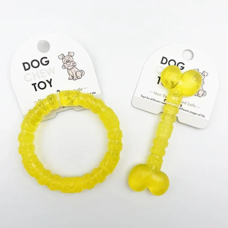 Jouet Anneau Double à Mâcher en Caoutchouc Souple | Nettoyage des Dents, Anti-Anxiété et Résistant aux Morsures (Petit Chien)
