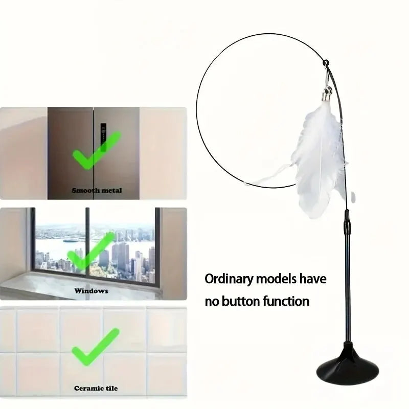 Jouet teaser pour chat avec cloche interactive et baguette en plumes, longue perche à ventouse pour des aventures passionnantes, jouet ultime pour chat