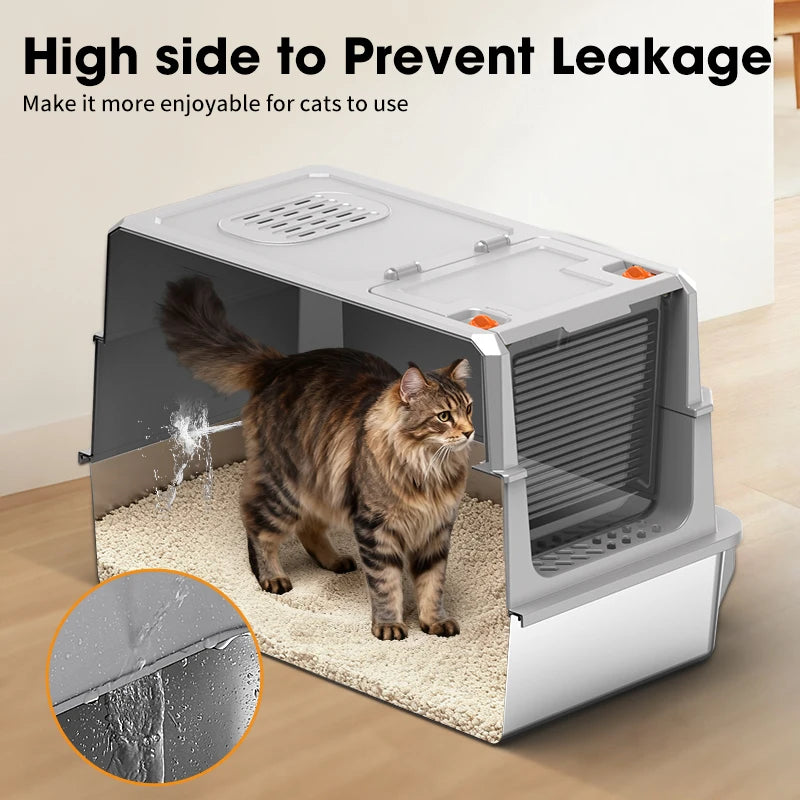 Bac à Litière Métal XXL pour Grands Chats | Acier Inoxydable, Extra Large (23x15x15 po), Amovible & Lavable