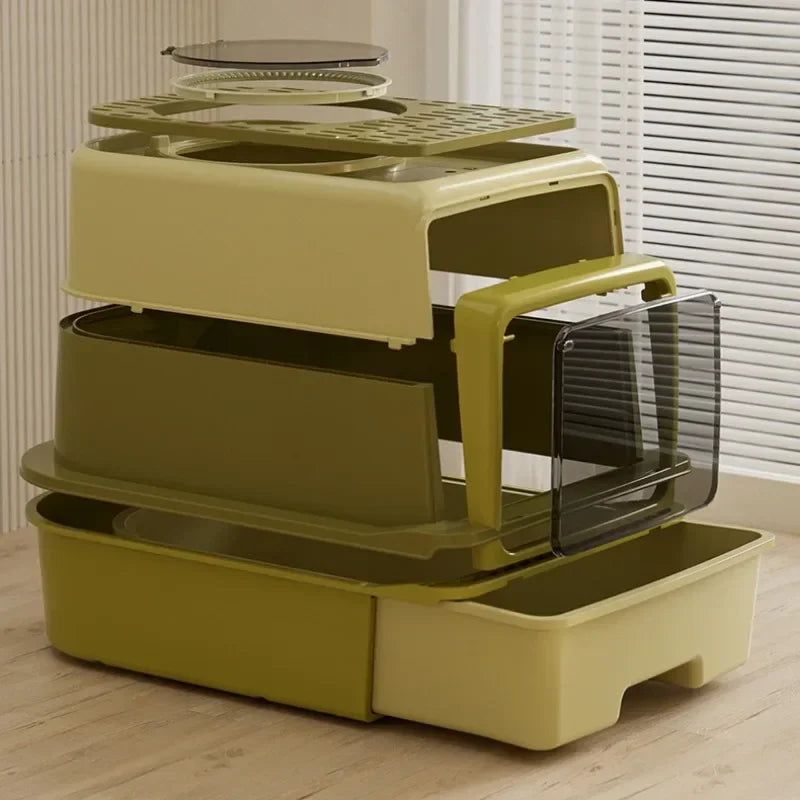 Bac à Litière XL Extra Large à Tiroir | Design Haut Face Anti-Éclaboussures, Entièrement Fermé, Amovible & Cuillère Incluse