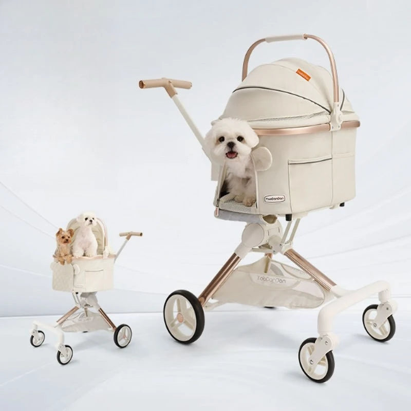Poussette de Voyage Légère & Pliable (2-en-1) | Transporteur Détachable (12 kg Max.), Fenêtre Panoramique, Multi-Ventilation pour Petits/Moyens Chiens & Chats