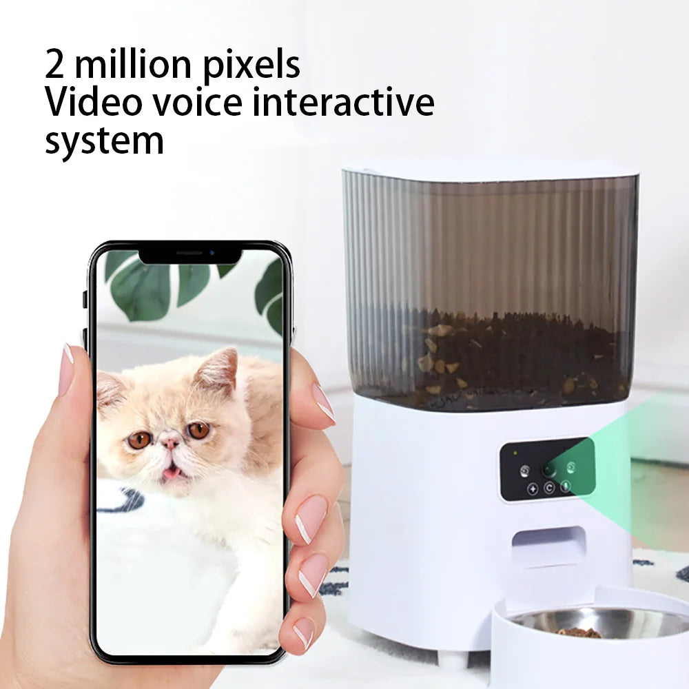 Mangeoire automatique pour chat 5L, distributeur intelligent de nourriture pour chien, bol simple, double bol et modèle vidéo WIFI à bouton sont disponibles.