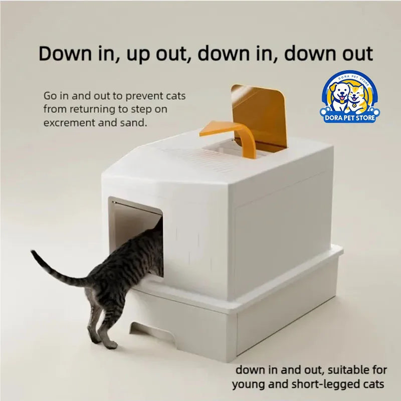 Grande Boîte à Litière Entièrement Fermée | Entrée Basse, Sortie Supérieure (Double Accès Anti-Projection), Anti-Odeur & Amovi