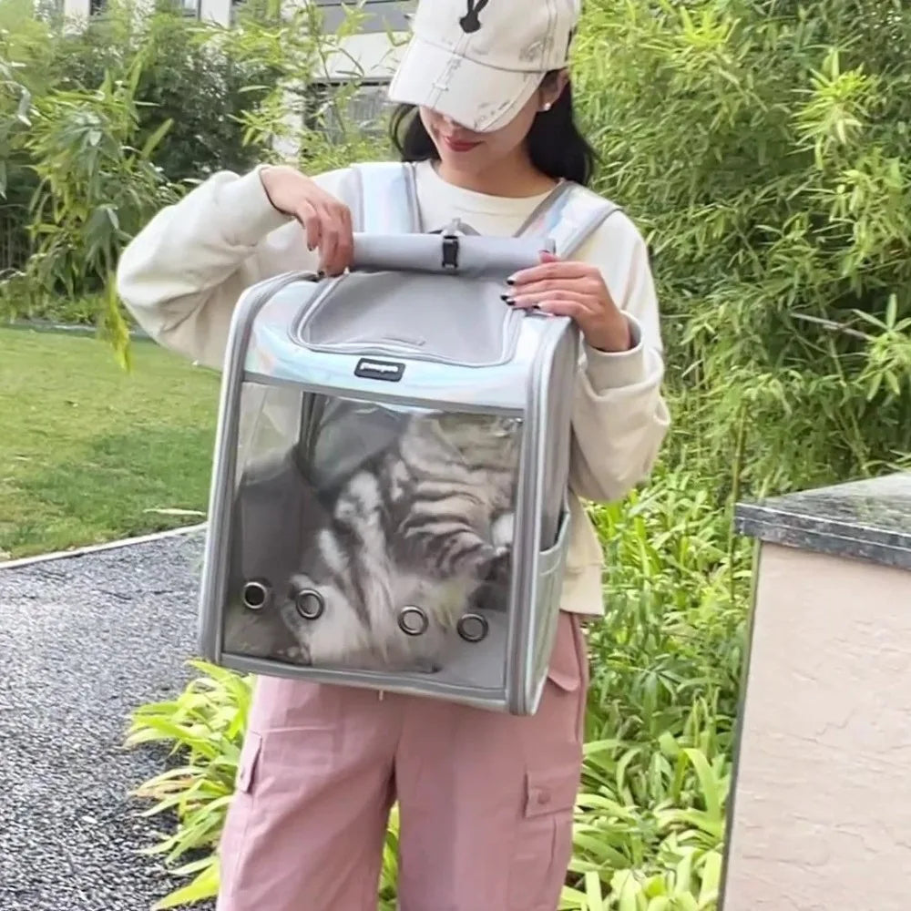 Sac de Transport pour animaux de compagnie Transparent Portable grand espace pliable sac à dos pour animaux de compagnie respirant Oxford chat sac de Transport chat chien Transport