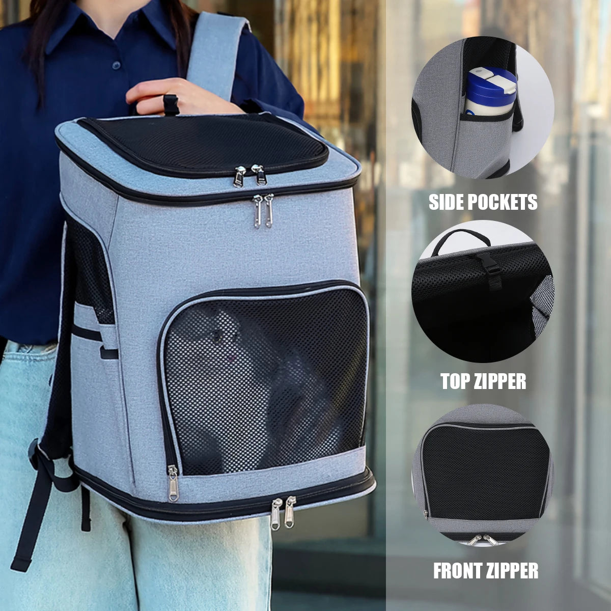 Porte-animaux pour chats, sac à dos en toile de grande capacité pour chiens, sac à bandoulière portable pour chat, sac à dos pour chat, porte-animaux pour voyager et voyages en plein air