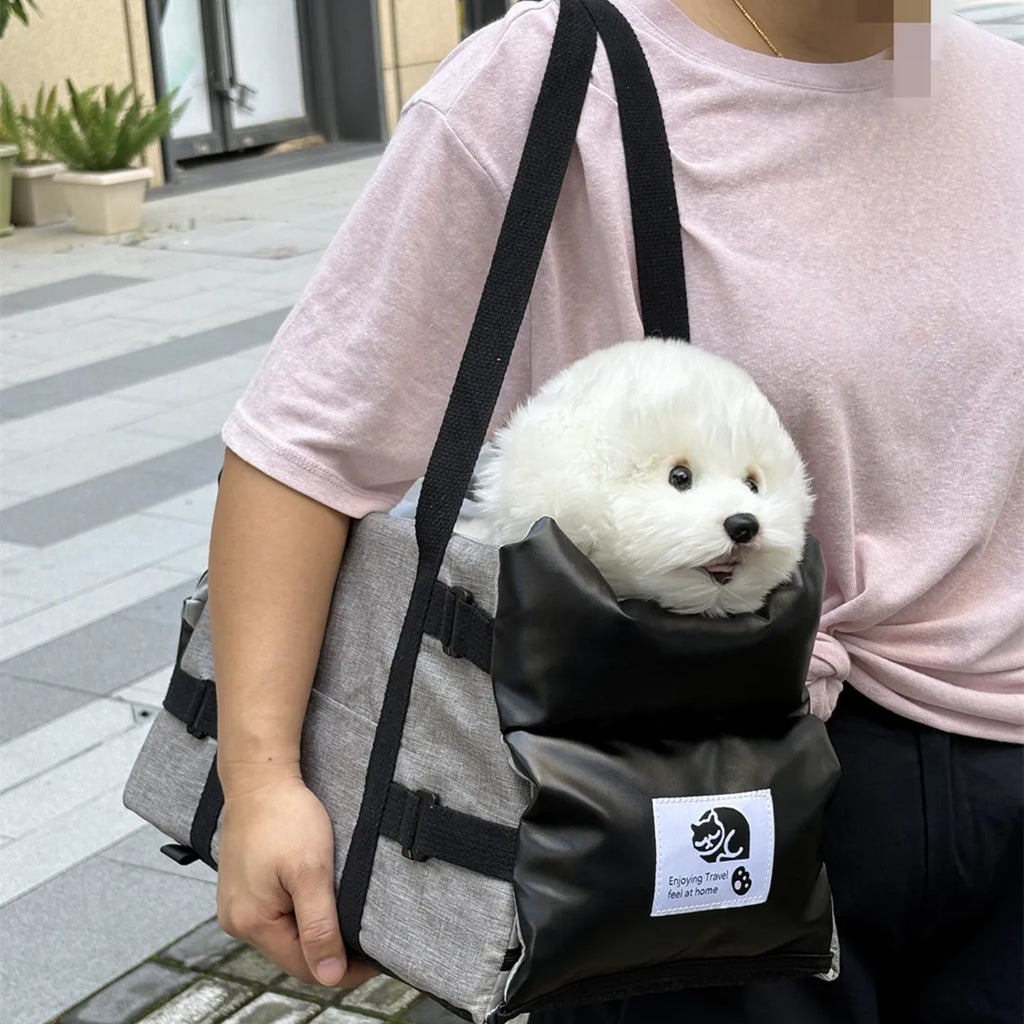 Siège Auto Luxe pour Console Centrale (42 cm) | Cuir & Oxford Imperméable, Portable, Amovible, Lavable (Chats & Petits Chiens 5 kg)