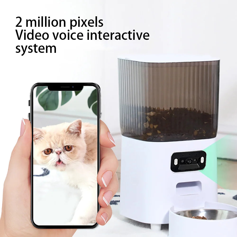 Mangeoire automatique intelligente avec caméra pour animaux de compagnie, double bols, distributeur de nourriture sèche pour chat, enregistreur vocal intelligent, distributeur vidéo pour chien, 5L