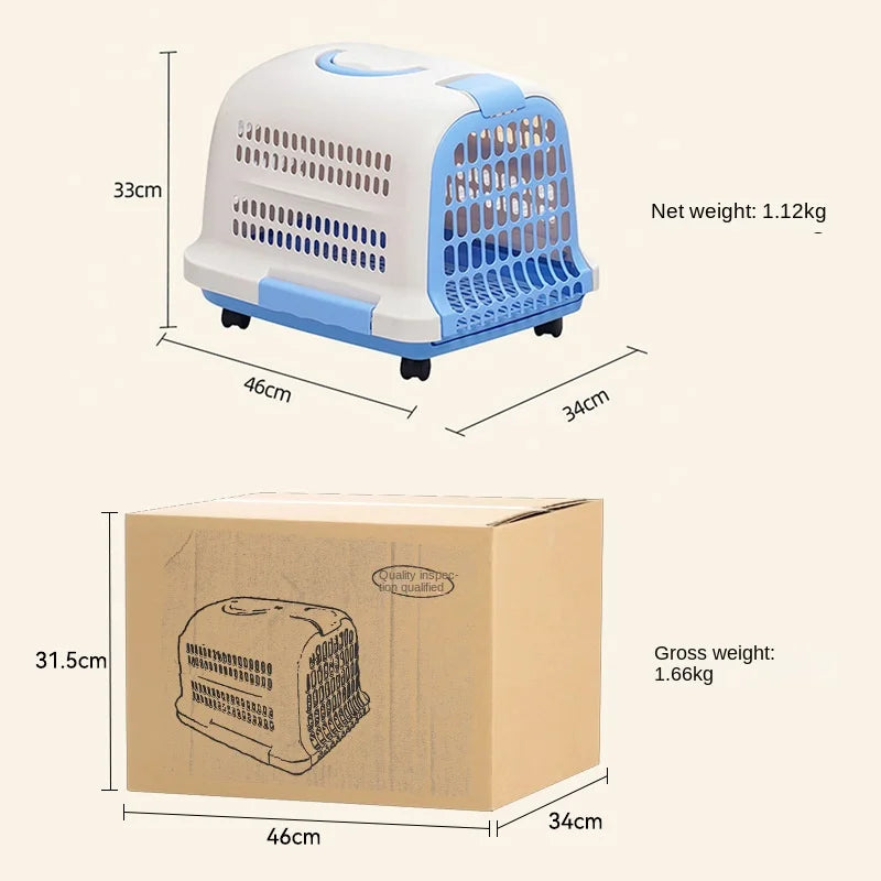 Boîte de Transport d'Aviation (46 cm) | Plastique Rigide Durable, Option Roulettes, Essentiel Voyage pour Chats & Chiens (5 kg Max.)