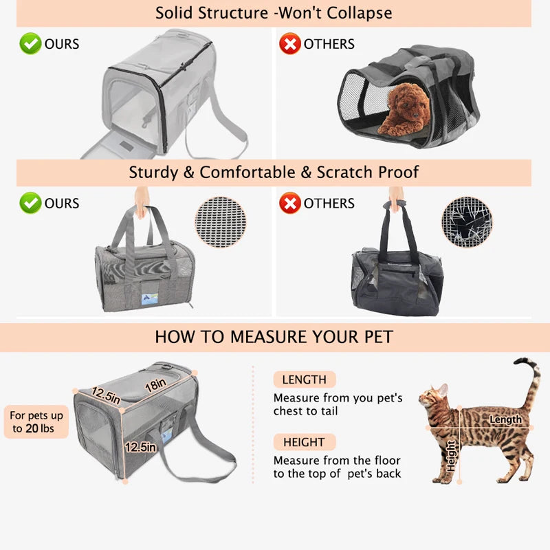 Porte-chat pour chats de grande taille 20 lb, chat moyen de moins de 25 lb, porte-chien pour petits chiens, porte-animaux de compagnie de voyage souple
