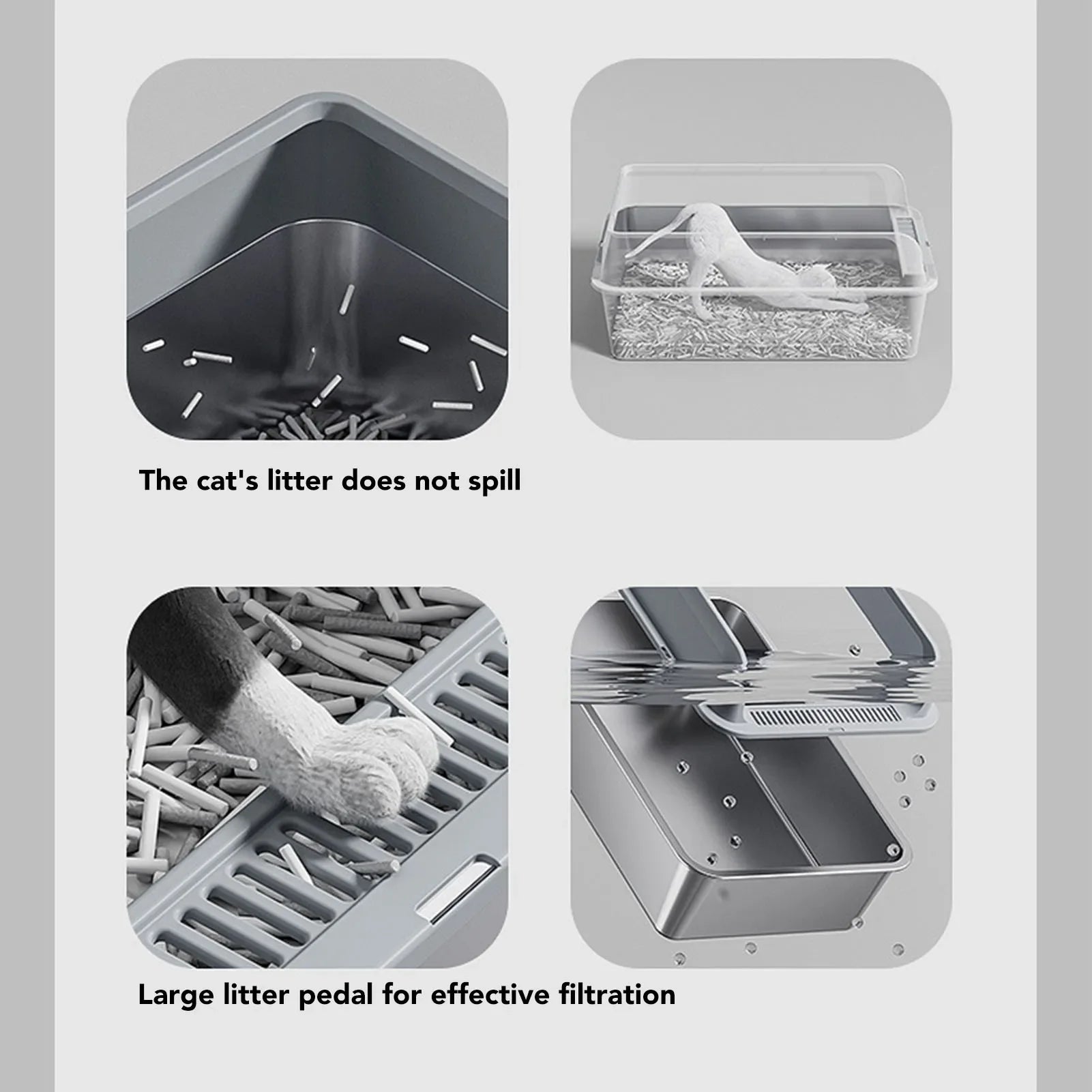 Bac à Litière LUXE en Acier Inoxydable (Grands Chats) | Semi-Fermé, Anti-Odeur Naturel & Côtés Hauts Anti-Éclaboussures