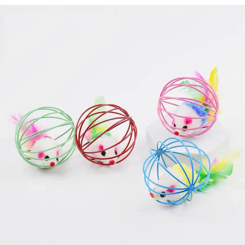 Jouet Classique "Souris dans Cage" pour Chat | Balle en Métal Durable avec Hochet (Sable) | Stimulation de l'Instinct de Chasse