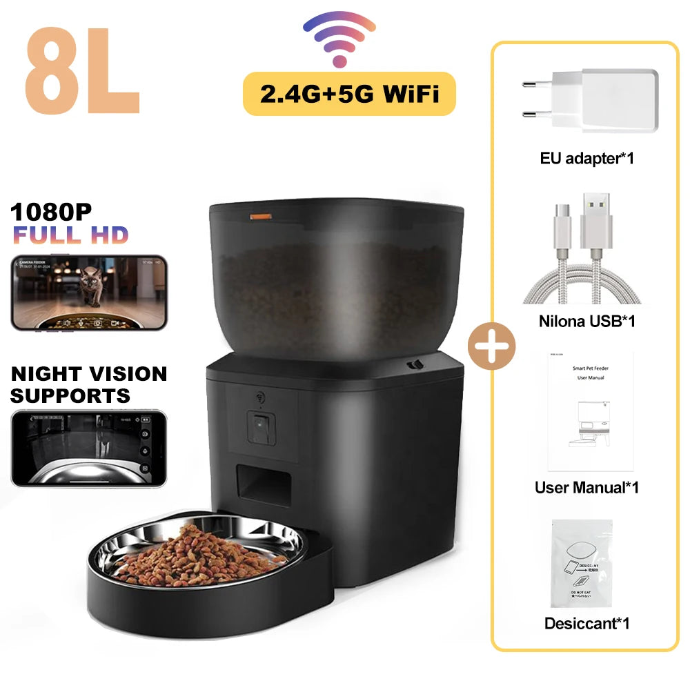 Furpipi 8L mangeoires automatiques intelligentes pour chats avec caméra HD 1080P 5G WiFi mangeoire pour animaux de compagnie Tuya APP contrôle distributeur automatique de nourriture pour chien et chat