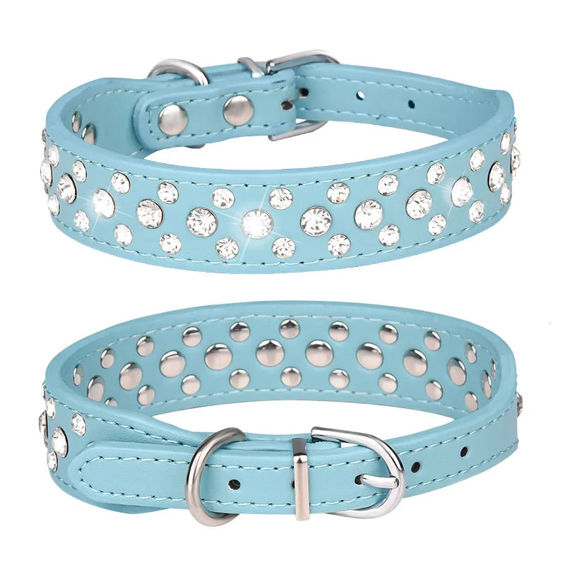 Collier "Diamant" à Strass pour Petit Chien et Chat | Réglable, en Cuir PU Souple | Accessoire de Mode Glamour